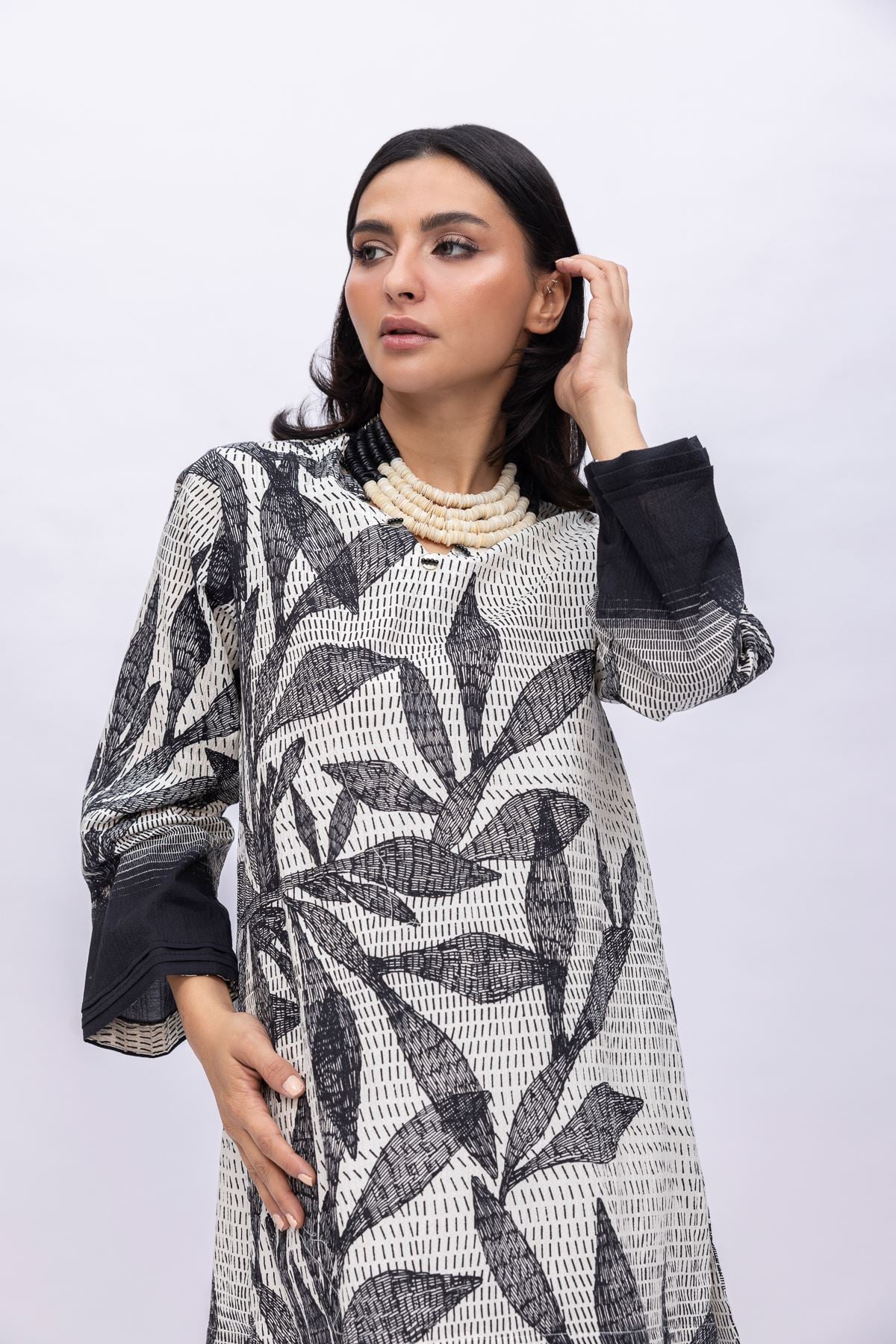 Printed Ripple Crinkle Longline Cotton Kurta - 25-04W16-04TA-VG