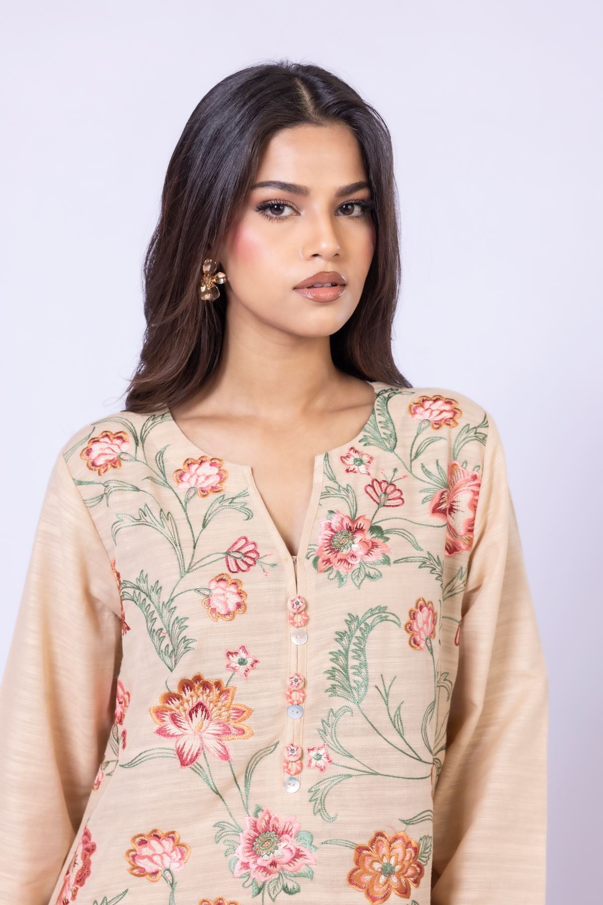 Embroidered Textured Cotton Kurta - 25-09-11E3-07TA-VG
