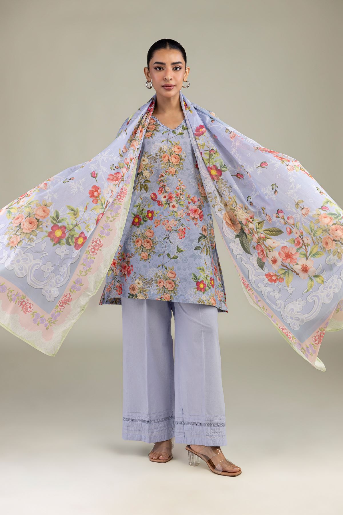 Printed Lawn Floral Lawn Dupatta - 1-26-224-B-E2-VG