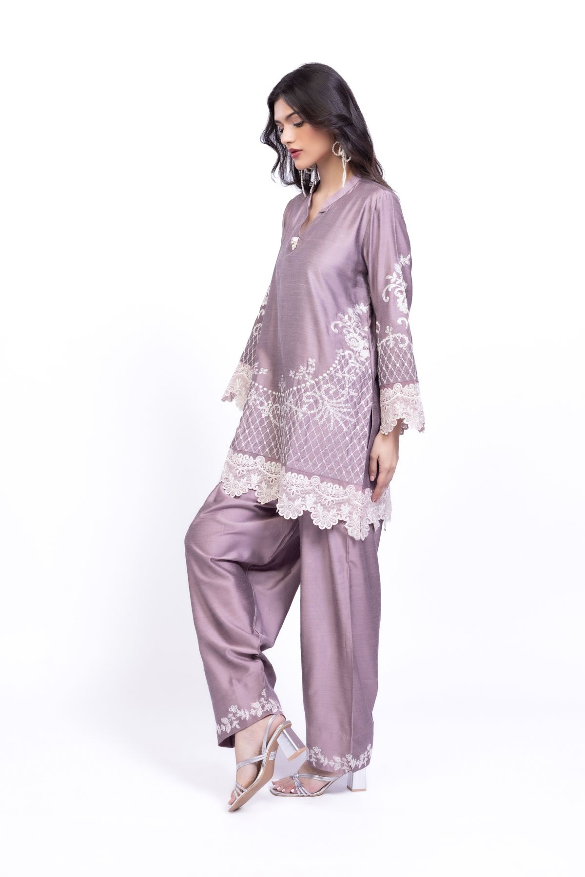 Embroidered Raw Silk Pants - SDJN05BA-VG