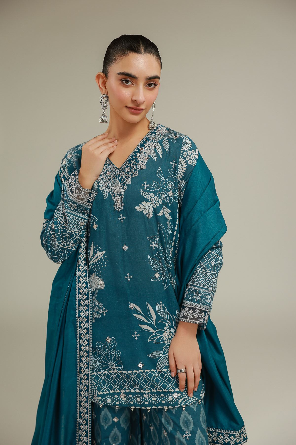 Embroidered Polyester Silk Geometric Threadwork Dupatta - 2-26-102-A-B-VG