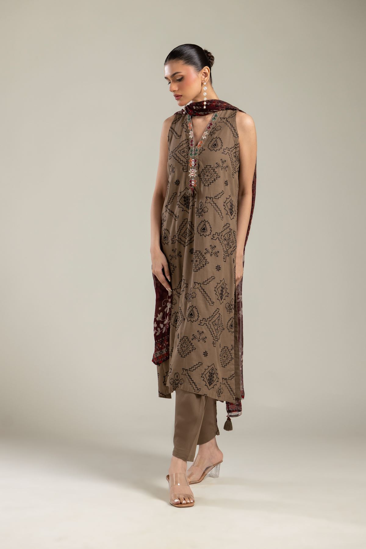 Embroidered Raw Silk Silk Brown Shalwar - 2-26-202-A-A-VG