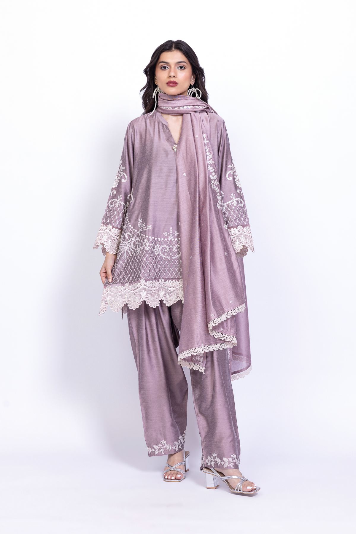 Embroidered Raw Silk Kurta - 25-10-11E1-07TA-VG