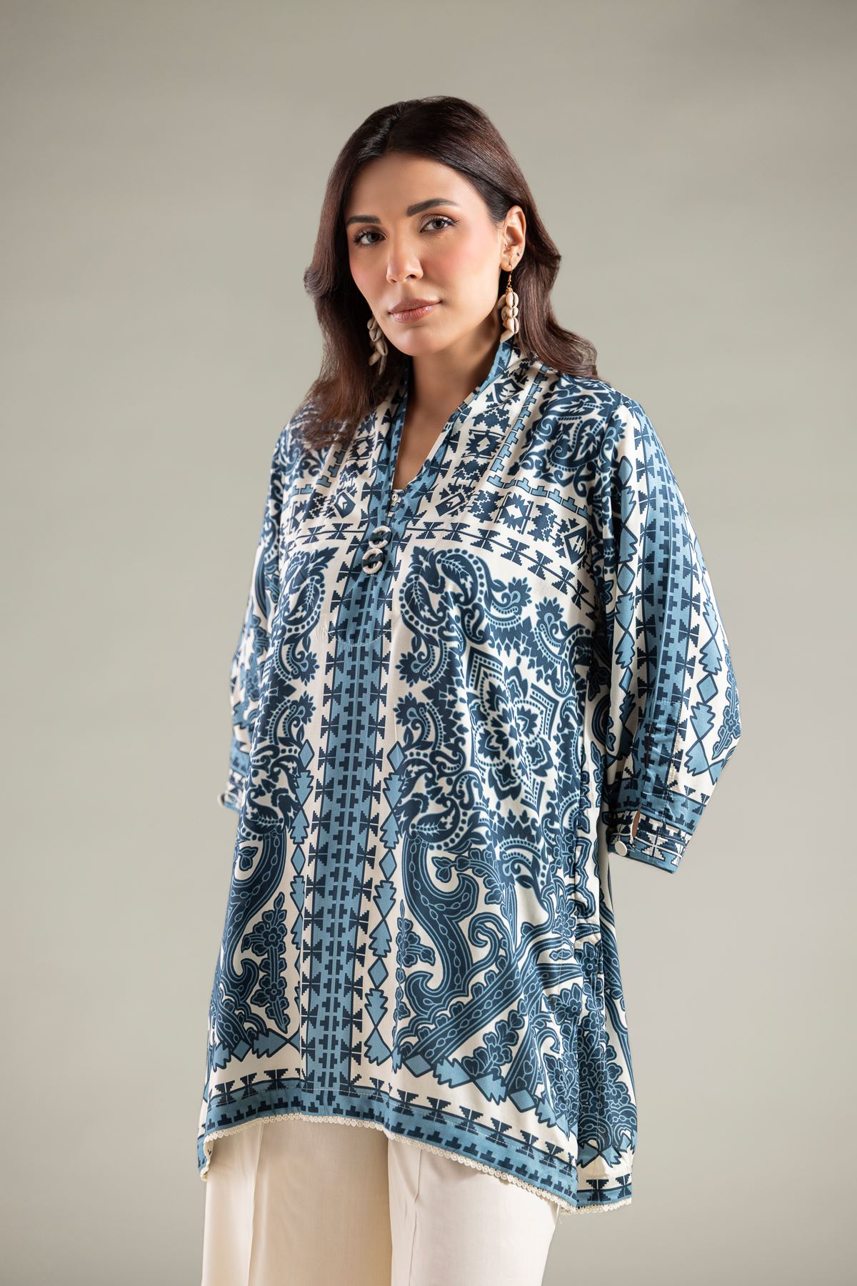 Printed Viscose Geometric Short Kurta - 1-26-113-A-B-VG