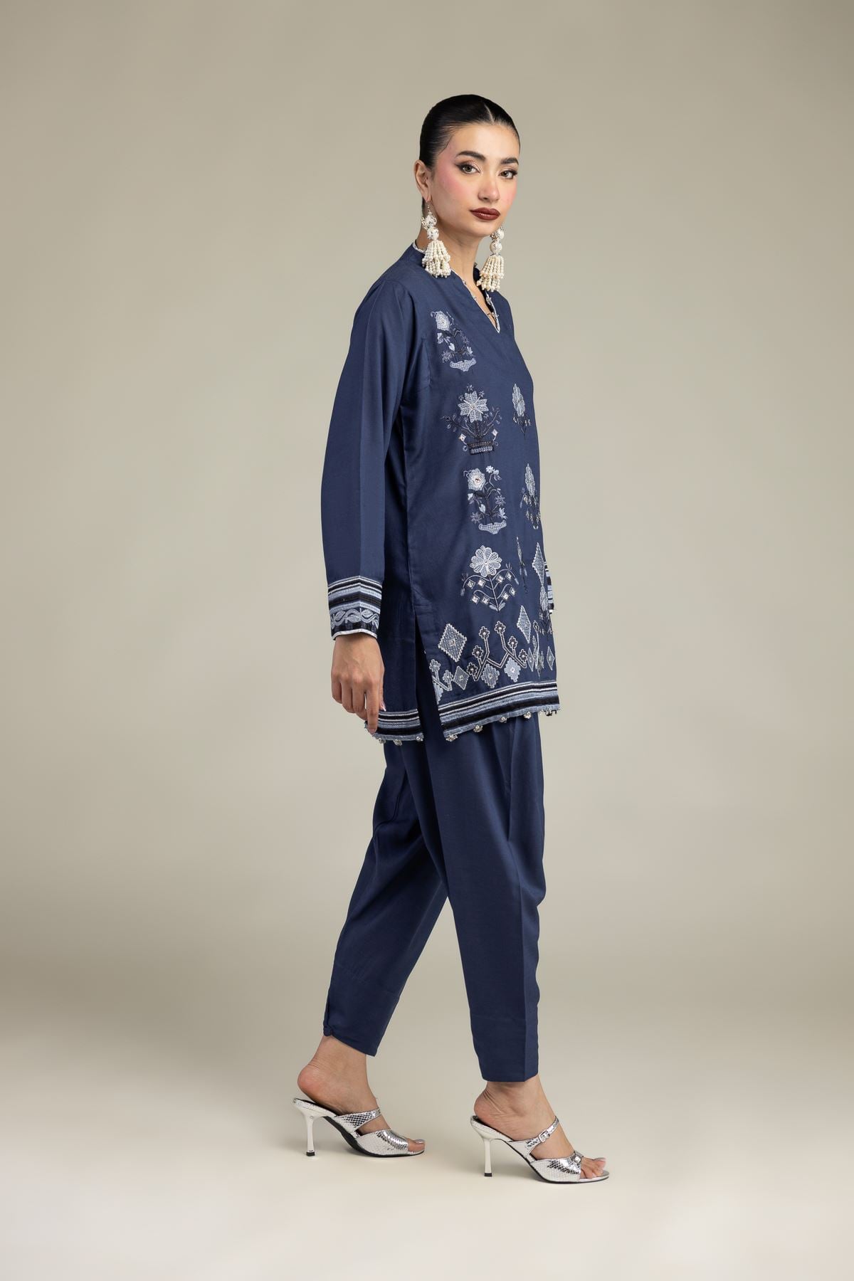 Embroidered Raw Silk Silk Navy Shalwar - 2-26-207-A-C1-VG