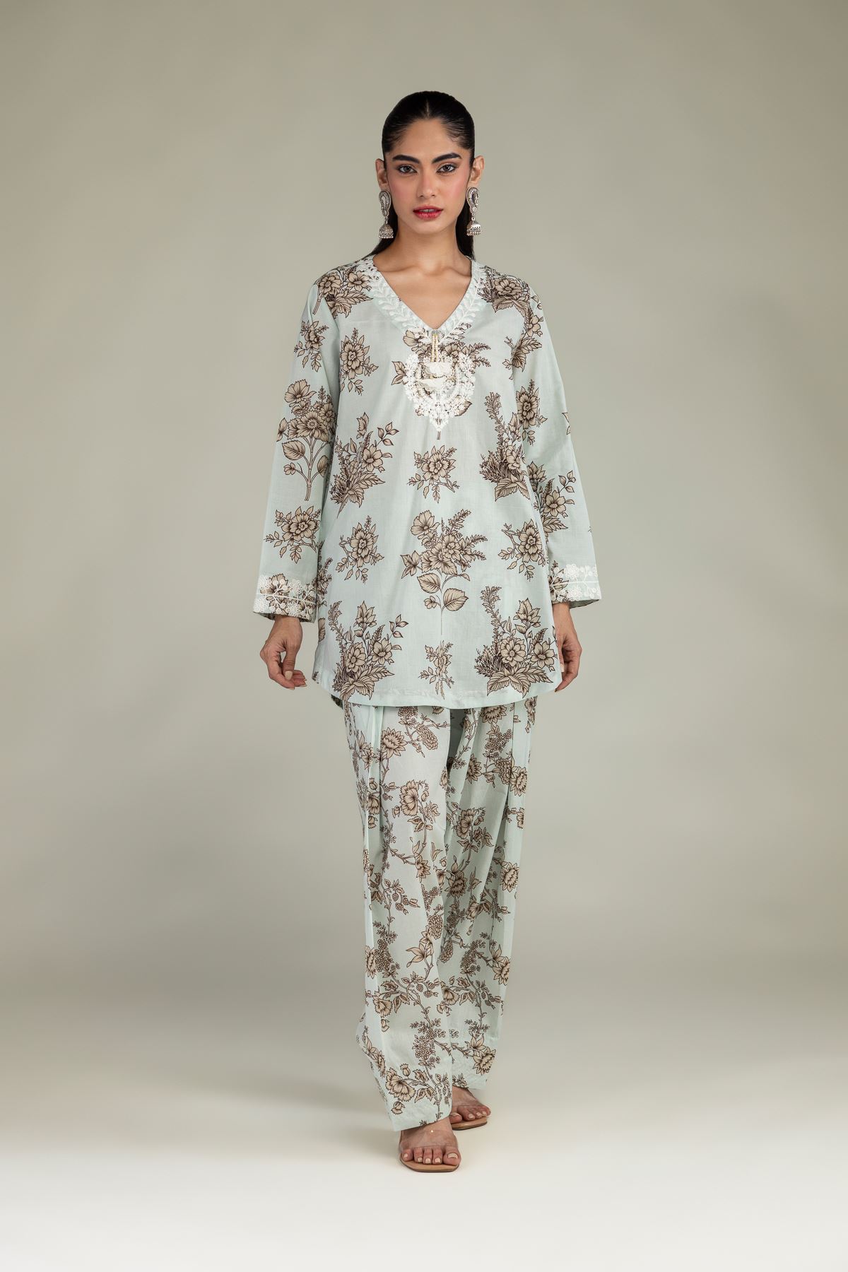 Embroidered Cambric Short Floral Kurta - 12-26-301-A-E1-VG