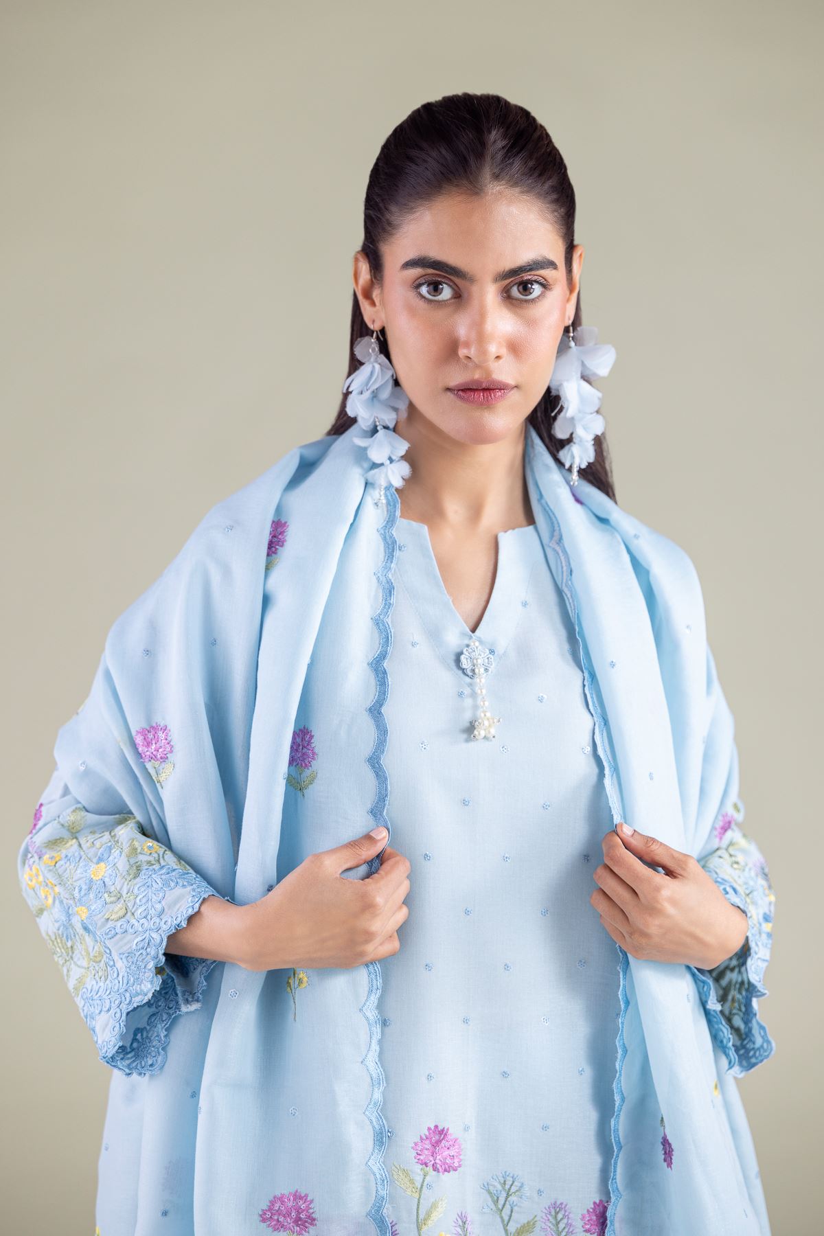 Embroidered Mesuri Floral Draped Dupatta - 1-26-117-A-G-VG