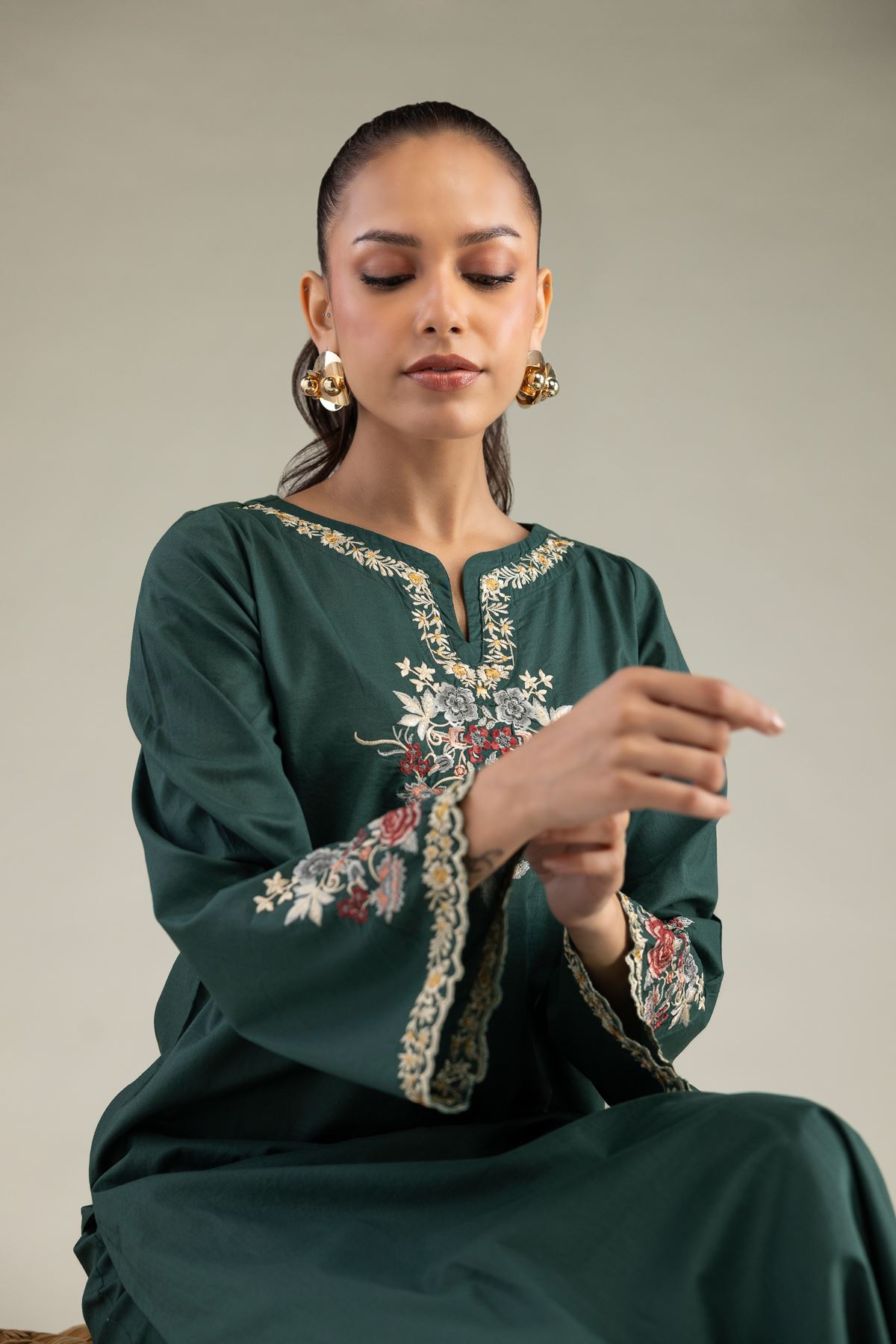 Embroidered Cambric Green Cambric Kurta - T-A11-26-210FG1-VG