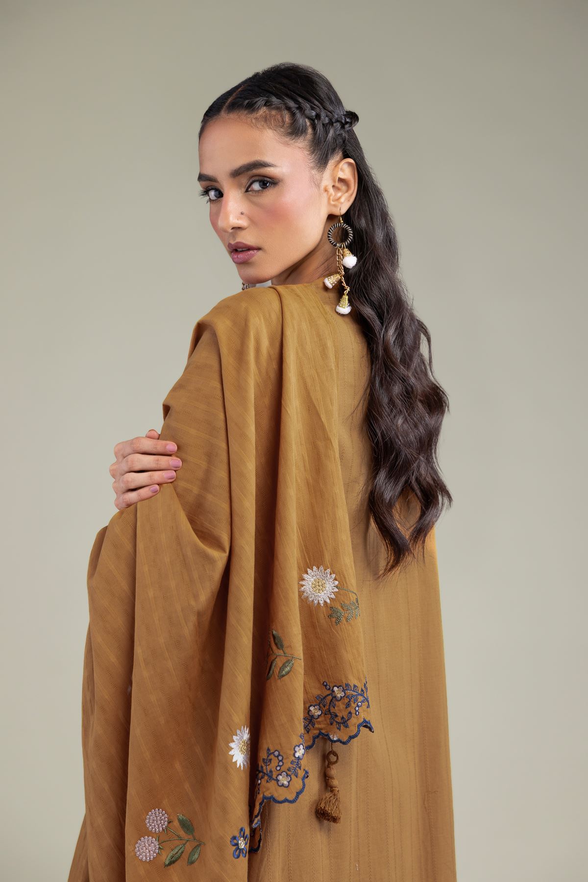 Embroidered Textured Cotton Floral Cotton Dupatta - 1-26-131-A-B-VG