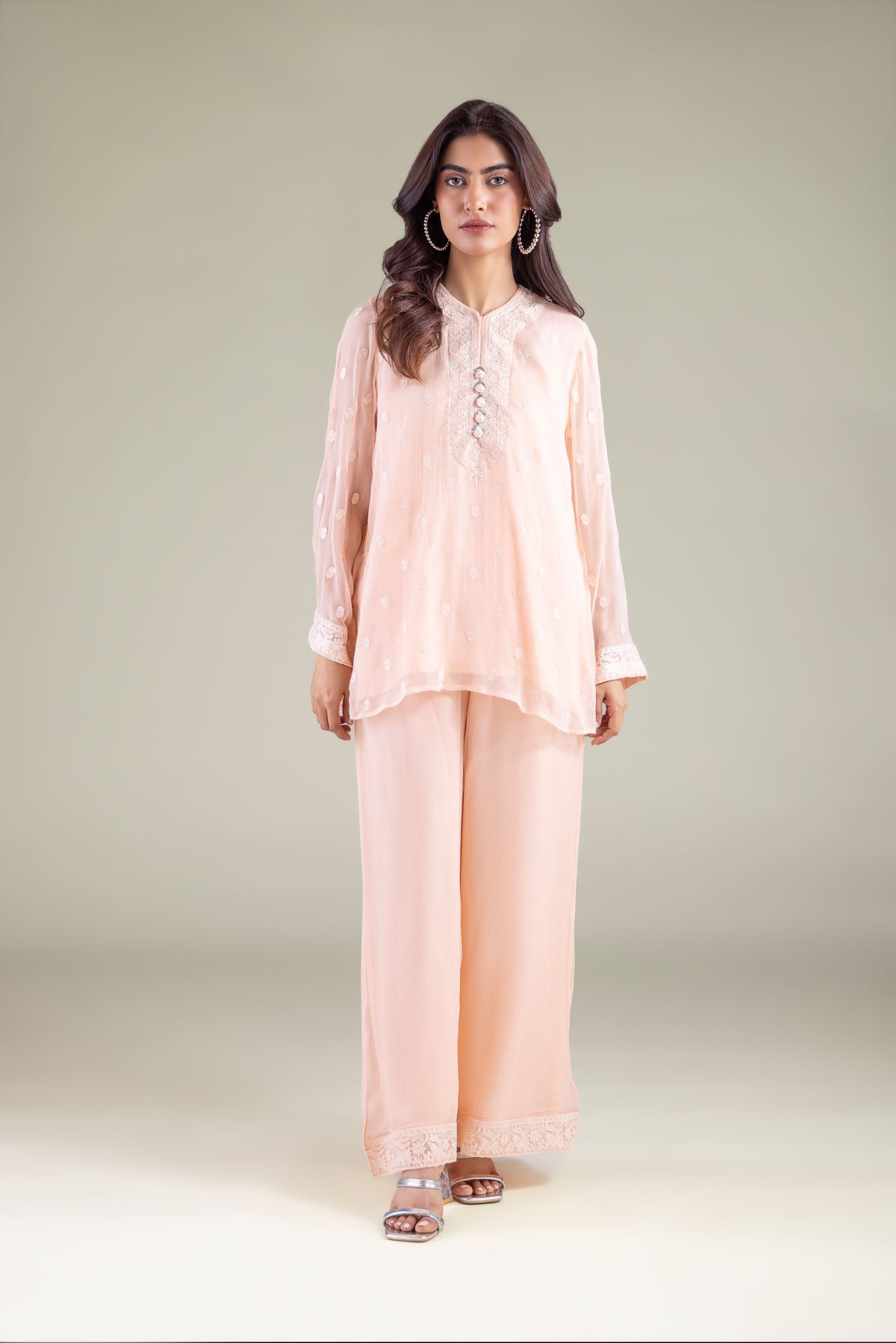 Embroidered Chiffon 2-Piece Co-ord Set - 1-26-127-A-D-VG
