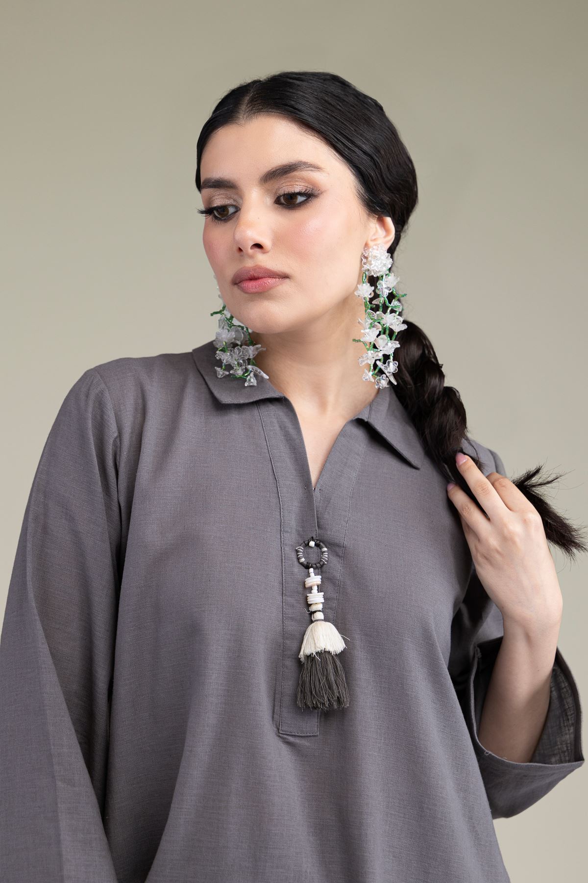 Dyed Blended Linen Solid Linen Kurta - 1-26-238-A-E1-VG