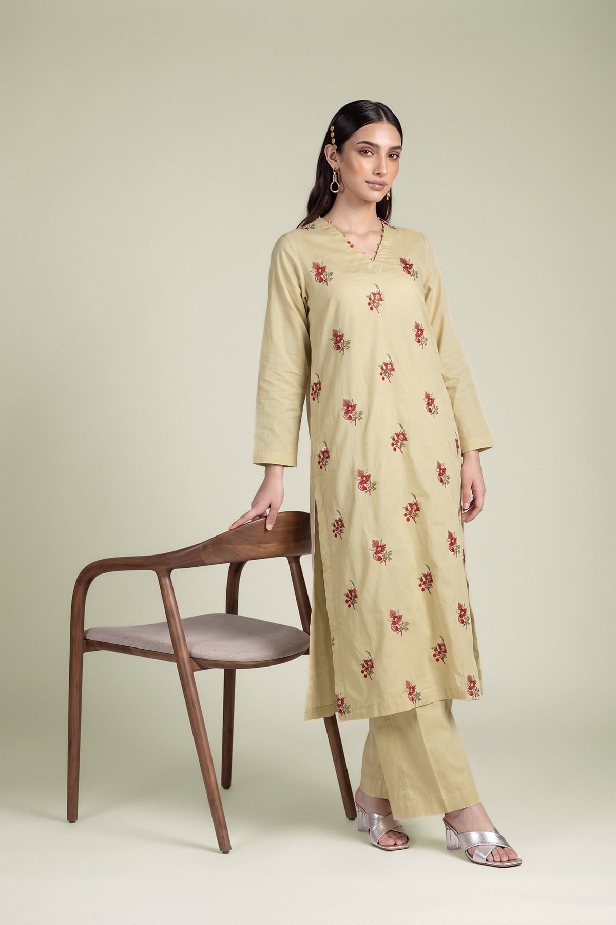 Embroidered Cambric Beige Cambric Kurta - 1-26-102-A-F-VG