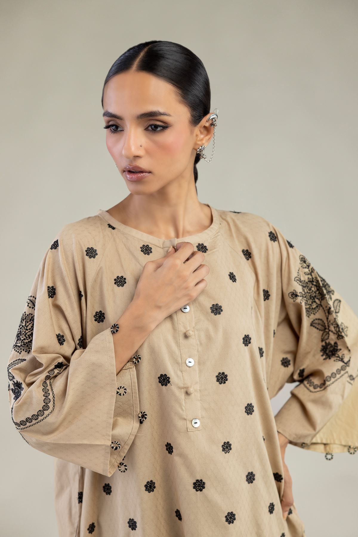 Embroidered Cotton Dobby Beige Cotton Kurta - 1-26-325-A-I1-VG