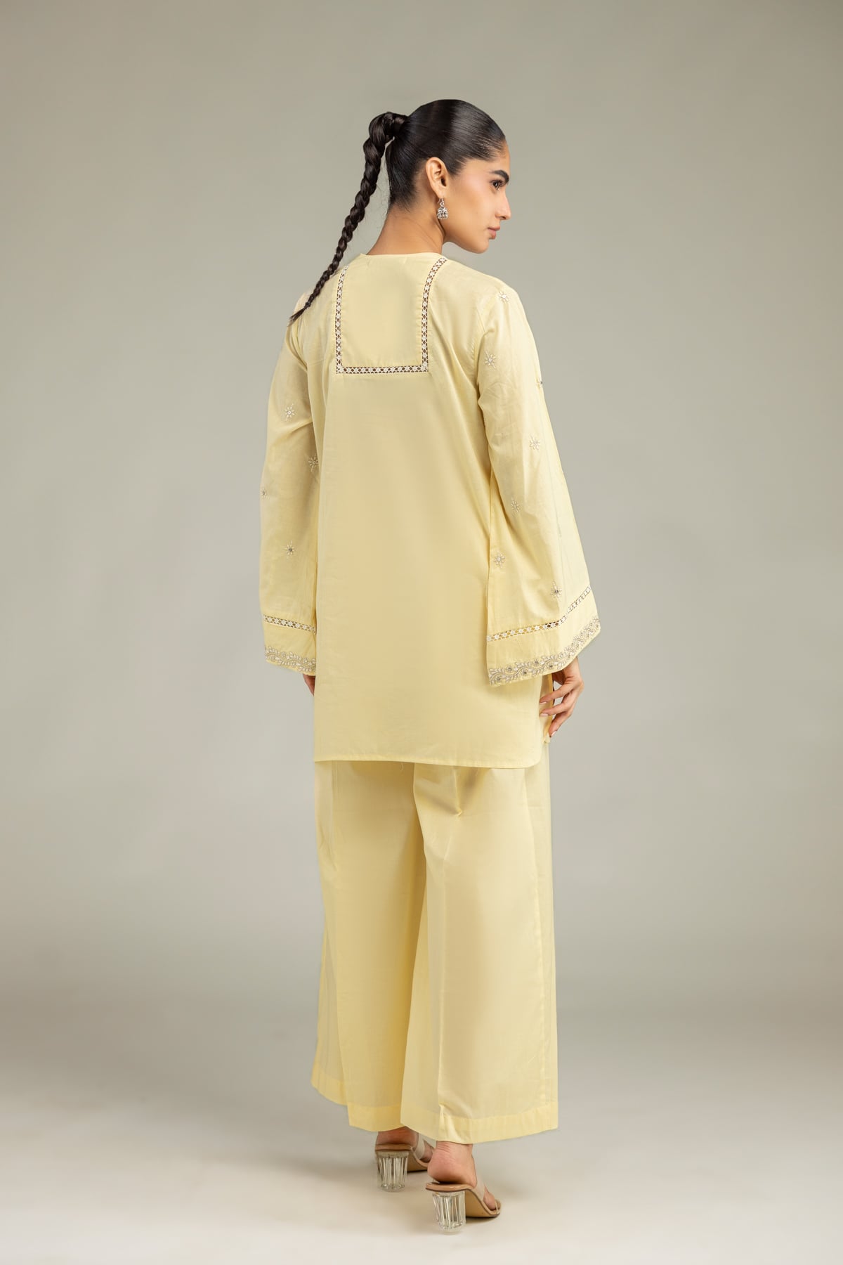 Embroidered Cambric Yellow Cambric Kurta - 1-26-102-A-F-VG