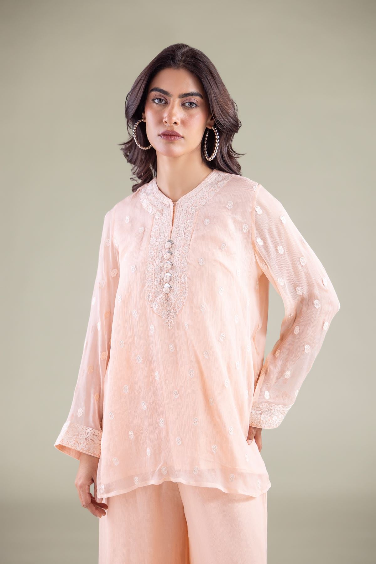 Embroidered Chiffon 2-Piece Co-ord Set - 1-26-127-A-D-VG