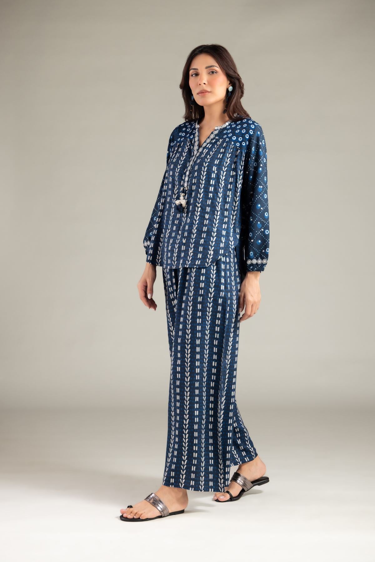 Embroidered Viscose Crepe Trousers - 6-26-101-A-F-VG
