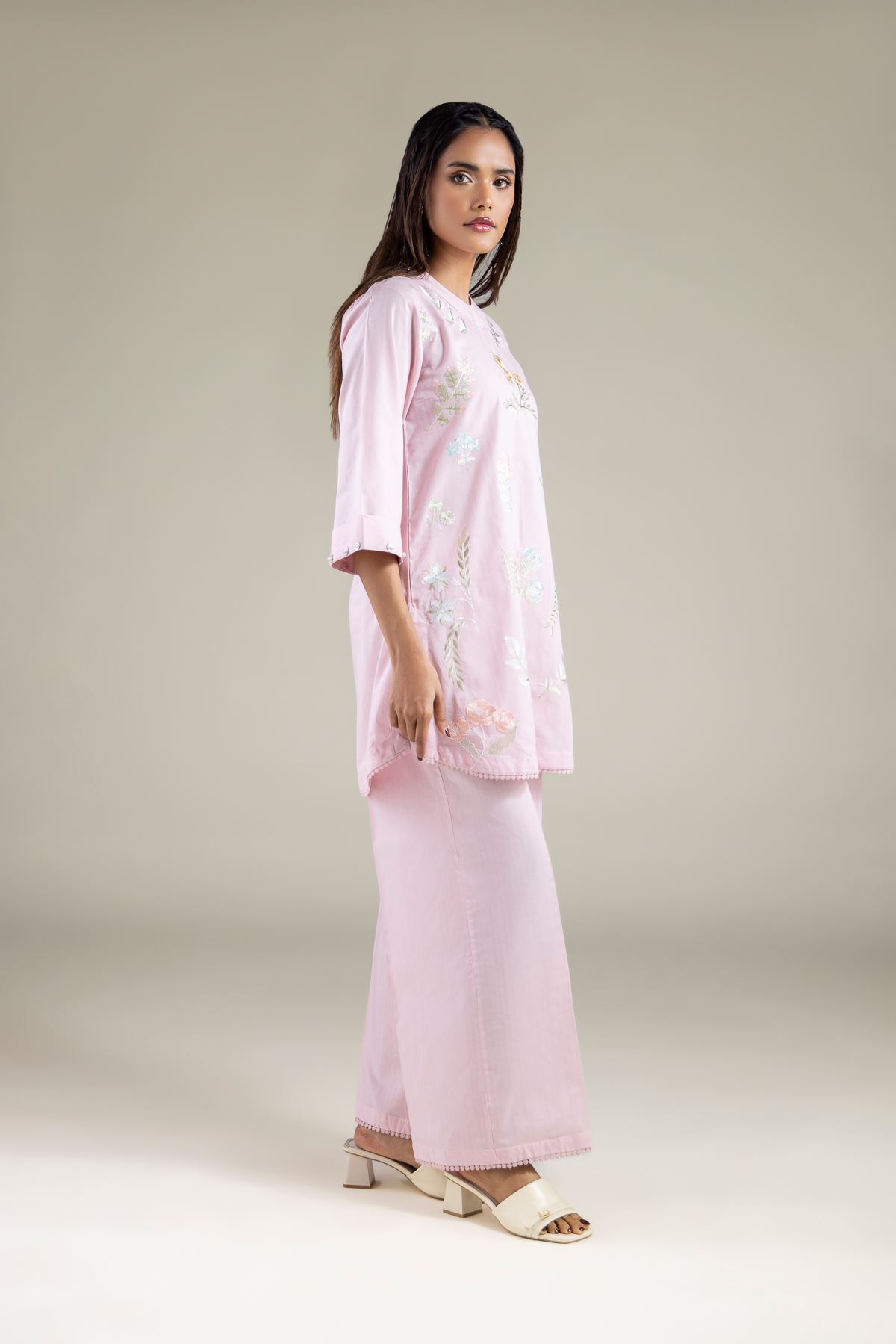 Embroidered Cotton Dobby Relaxed Solid Pants - 1-26-114-B-H-VG