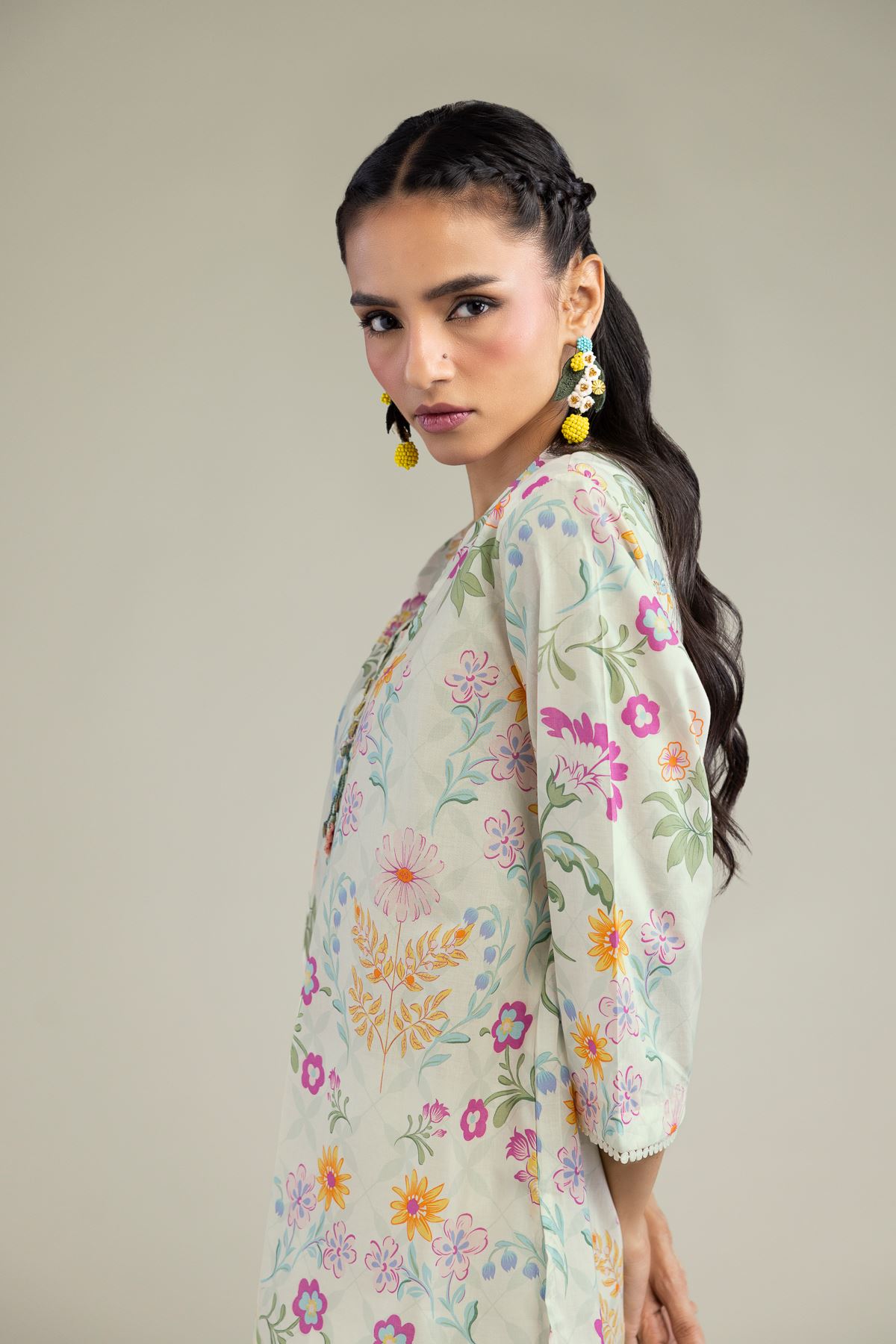 Printed Cambric Floral Buttoned Kurta - 25-10-12E7-09TB-VG