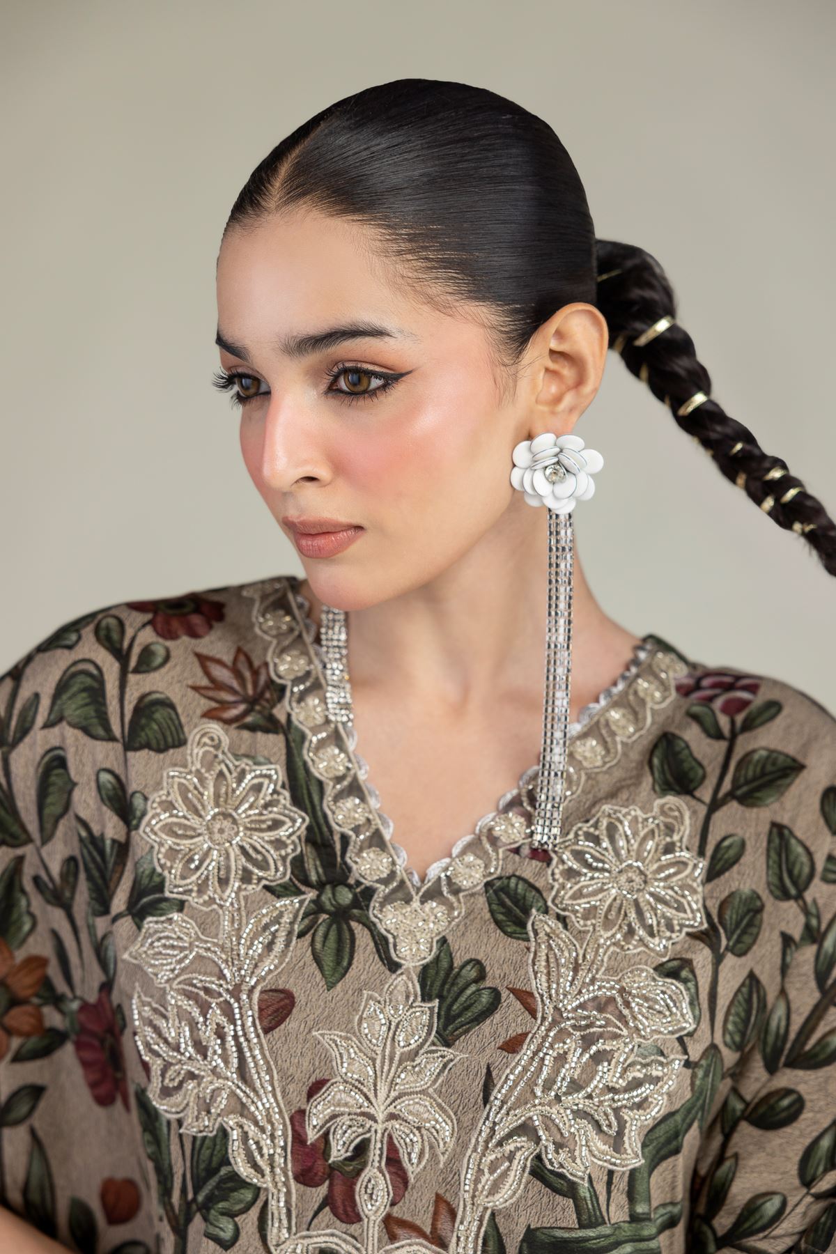 Embroidered Raw Silk Floral Long Kurta - 2-26-203-A-F1-VG