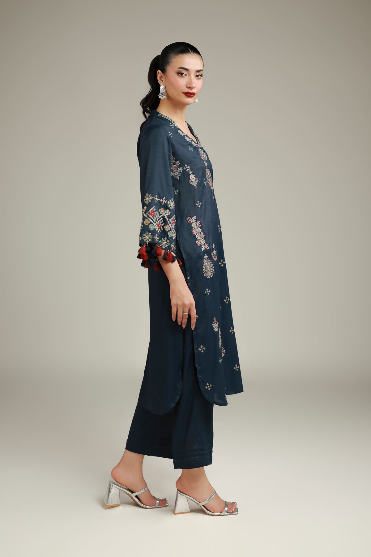 Embroidered Raw Silk Embroidered Navy Kurta - 2-26-108-F-D-VG