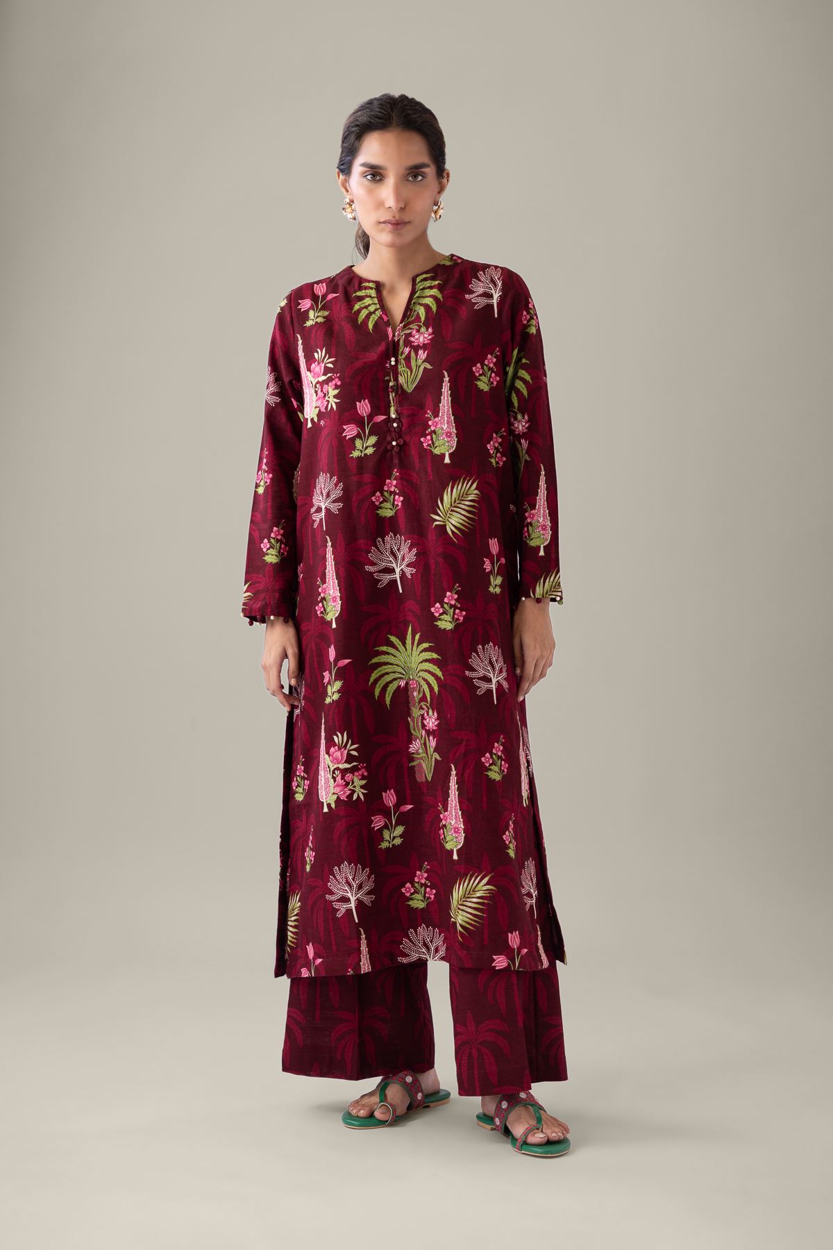 Printed Khaddar Kurta - 25-10-11E8-10TB-VG