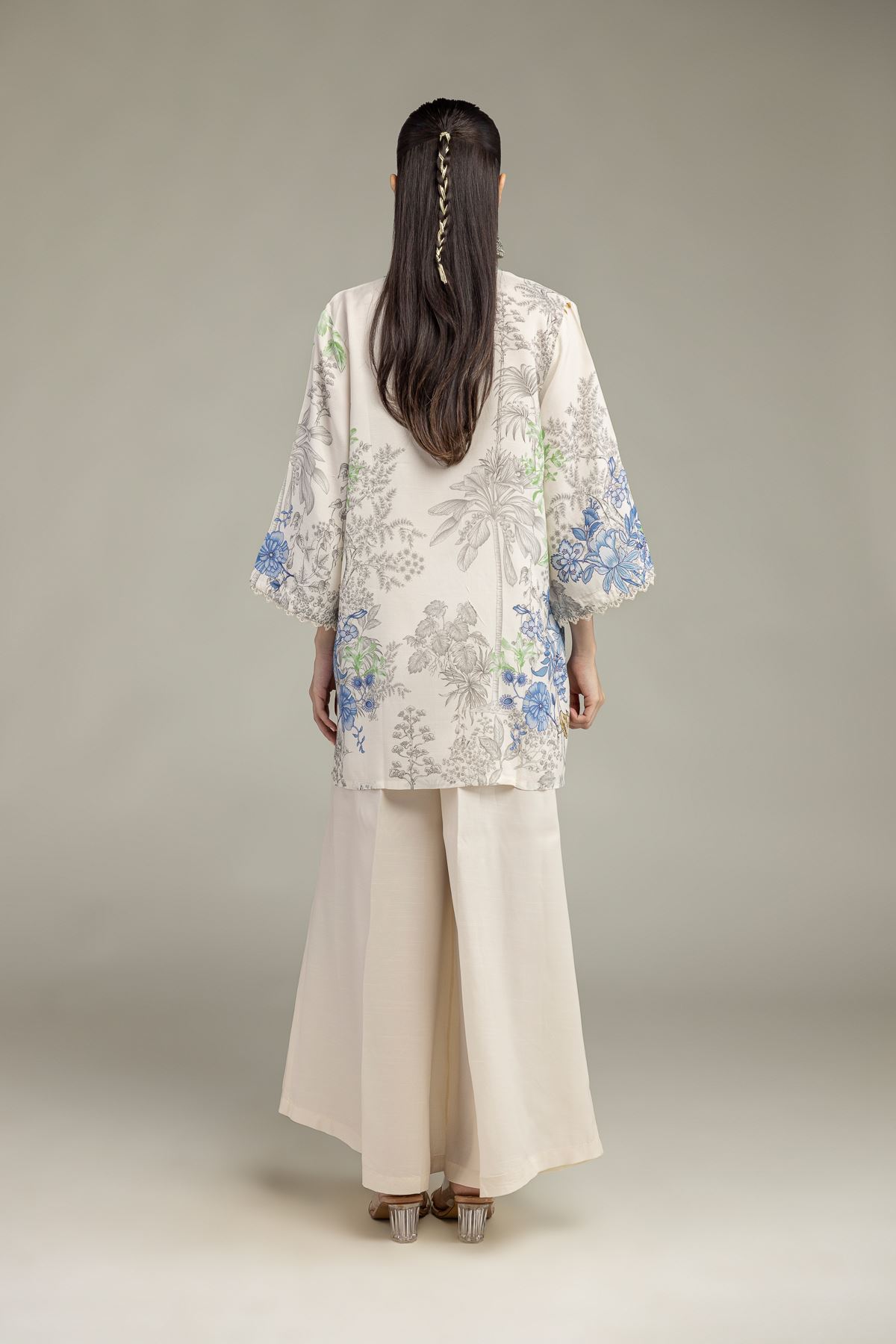 Embroidered Raw Silk Floral V-Neck Kurta - 1-26-221-A-G1-VG