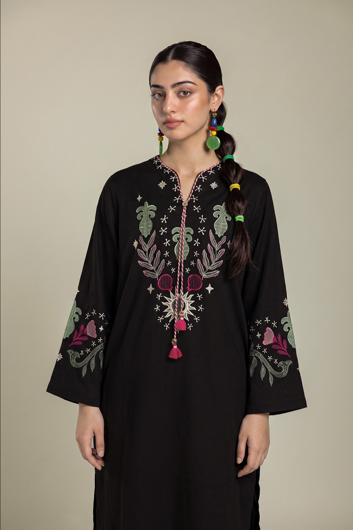 Embroidered Textured Cotton Kurta - 1-26-436-A-F1-VG