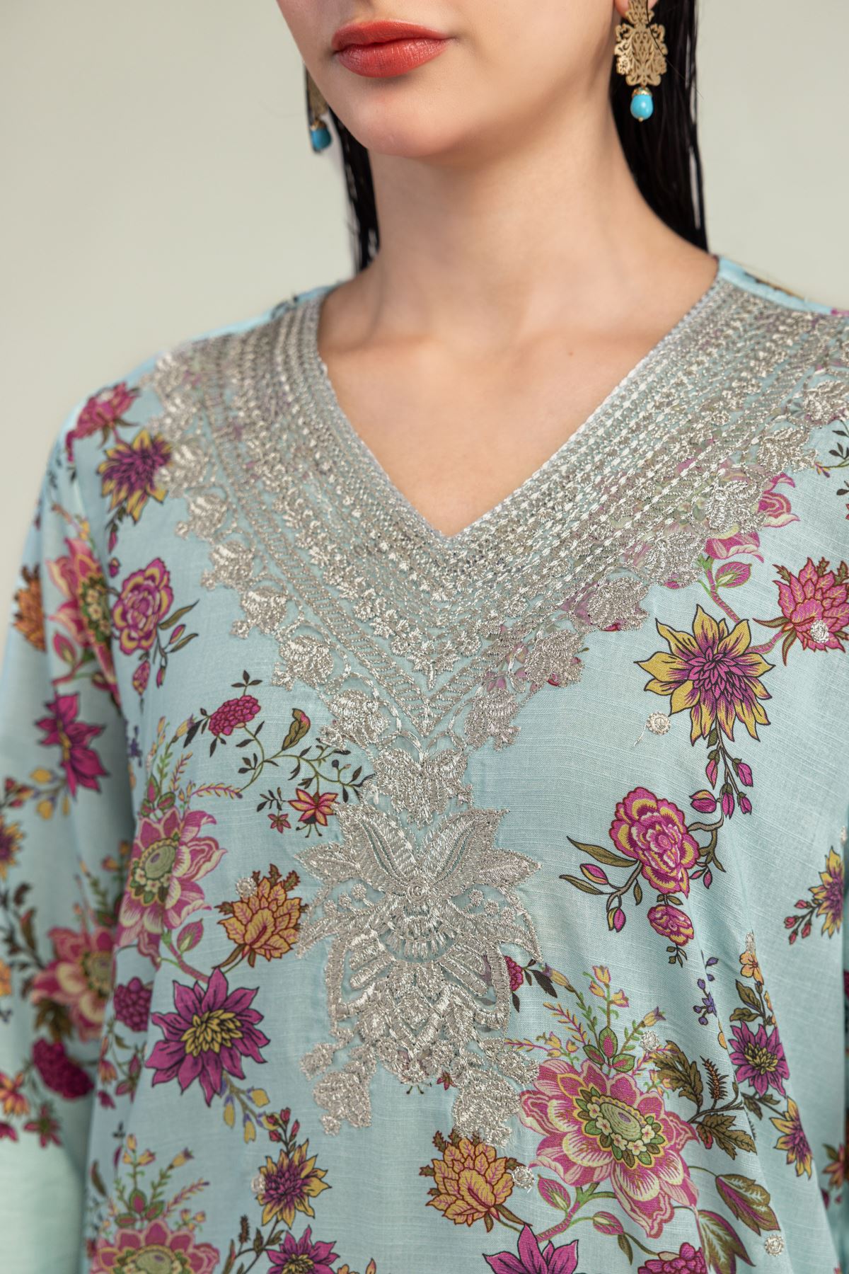 Embroidered Raw Silk Floral Silk Kurta - 8-26-304-A-B1-VG