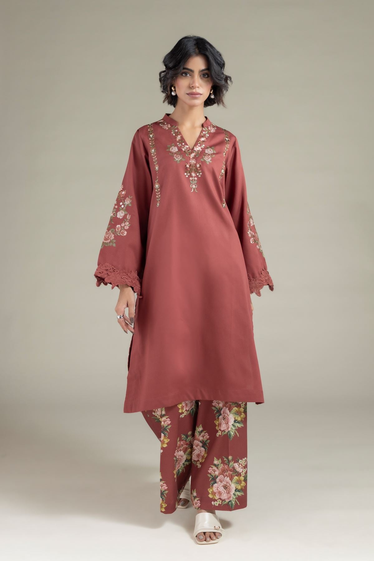 Embroidered Textured Cotton Kurta - 25-10-12E9-08TA-VG