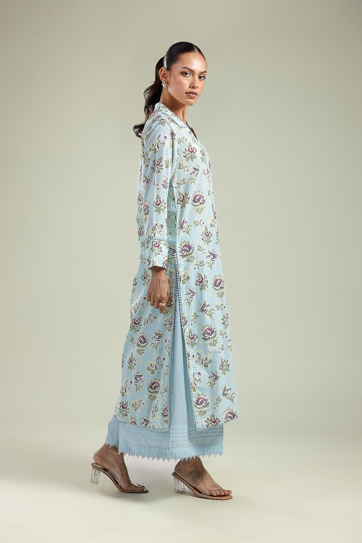 Printed Cambric Blue Cambric Pants - 26-01-2E1-09TA-VG