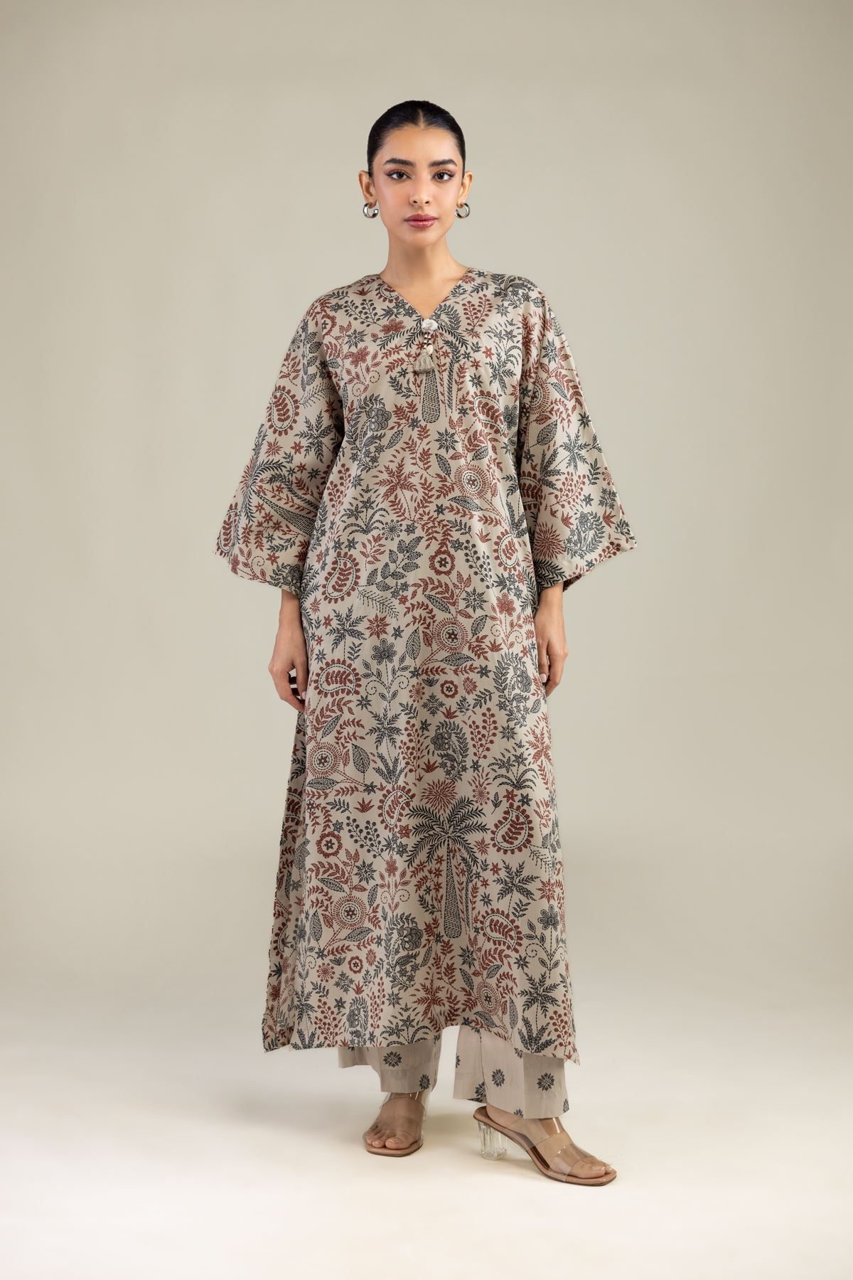 Printed Textured Weave Floral Printed Pants - 1-26-102-A-F-VG