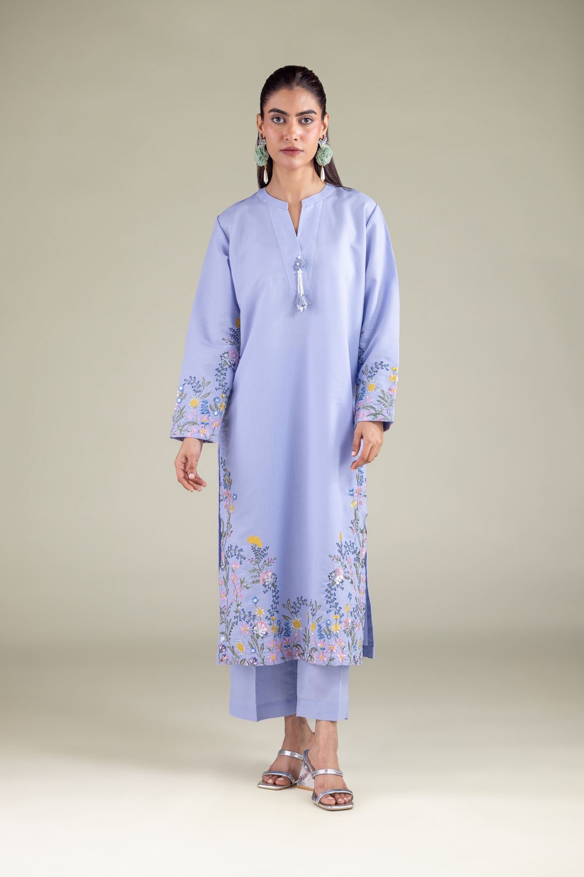 Embroidered Mesuri Floral Longline Kurta - 2-26-101-A-D-VG