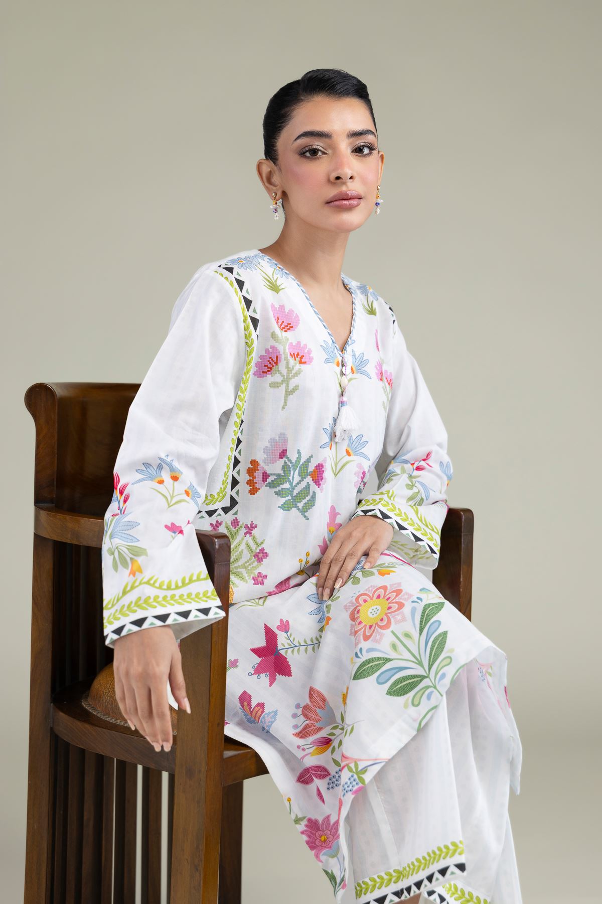Printed Cambric Floral Cambric Kurta - 25-09-12E2-01TB-VG