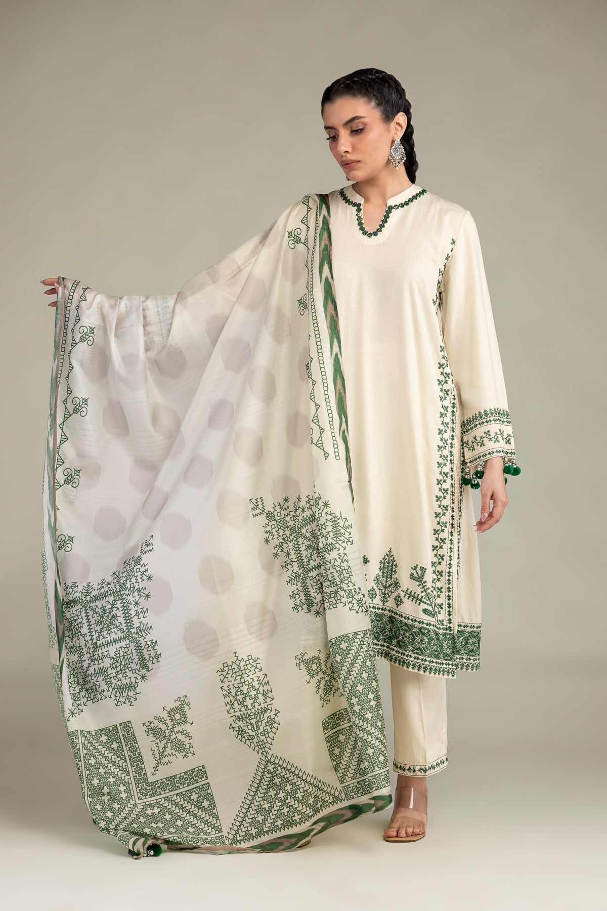 Embroidered Polyester Silk Polyster Silk Dupatta - 1-26-102-A-F-VG