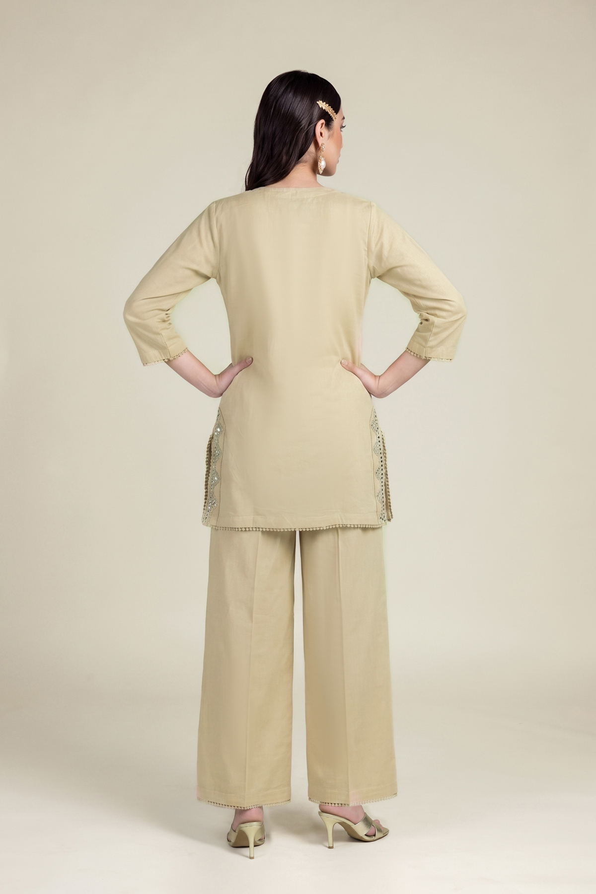 Embroidered Cambric Beige Cambric Kurta - 1-26-102-A-F-VG