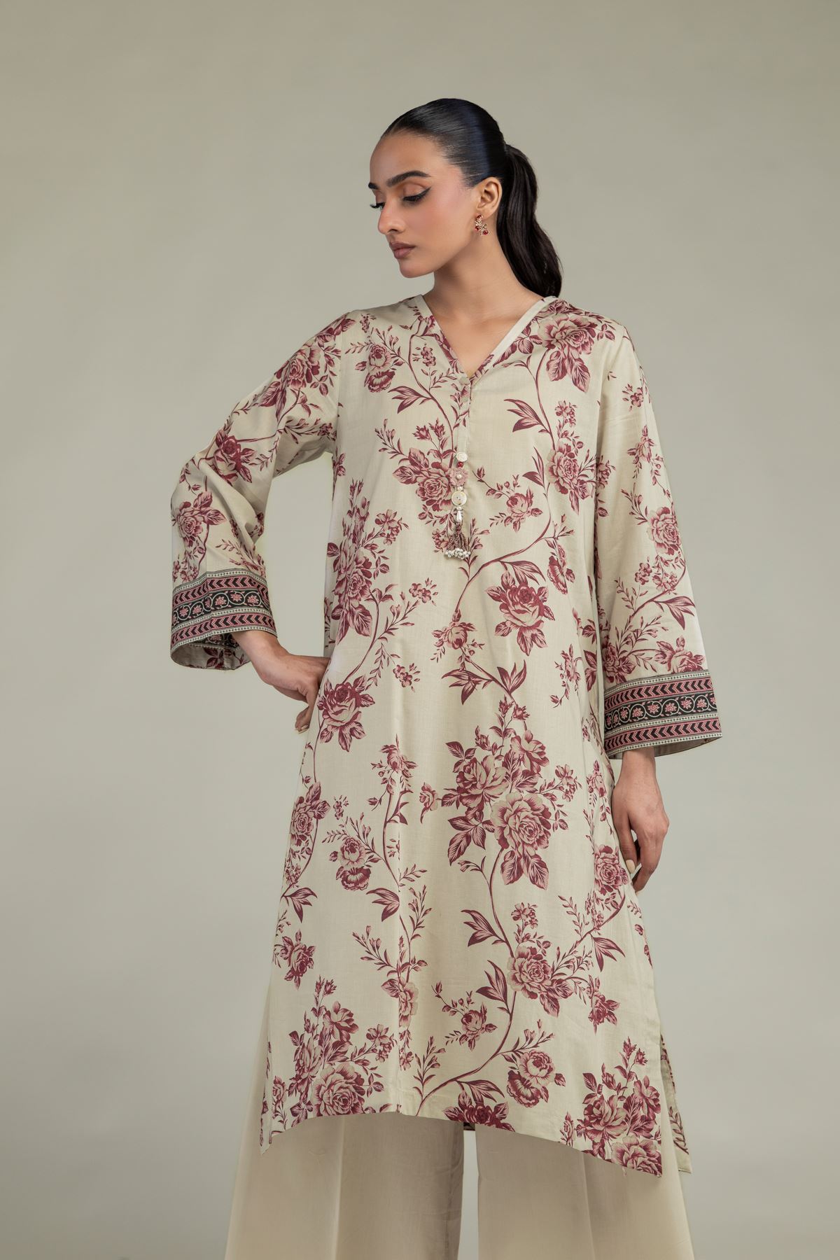 Printed Cambric Cambric Longline Kurta - 2-26-301-B-F1-VG
