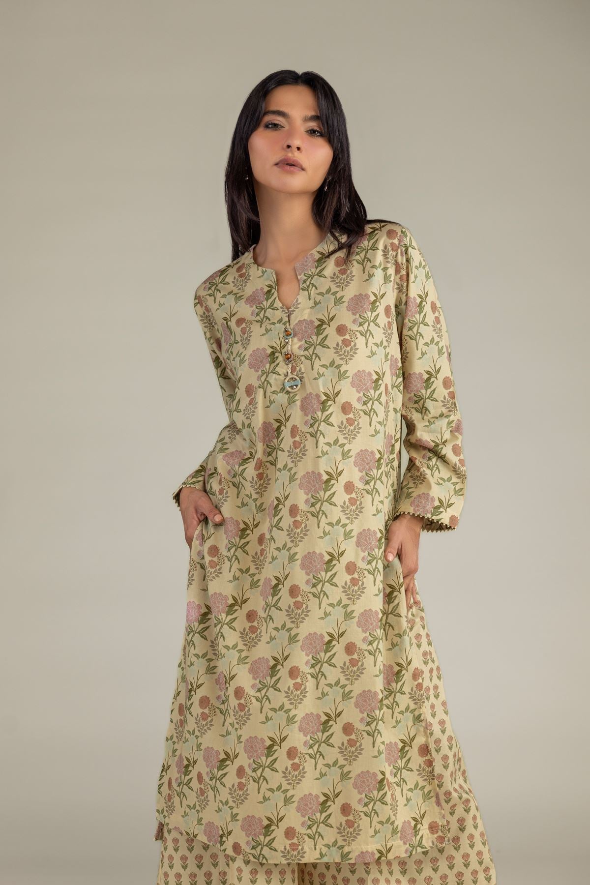 Printed Cambric Floral Printed Kurta - 1-26-102-A-F-VG