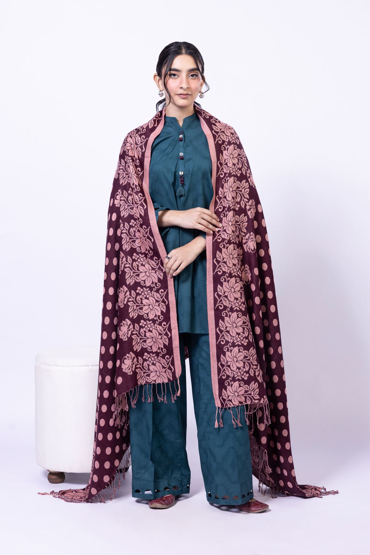 Dyed Acrylic Jacquard Shawl - 25-09-12E2-08TA-VG