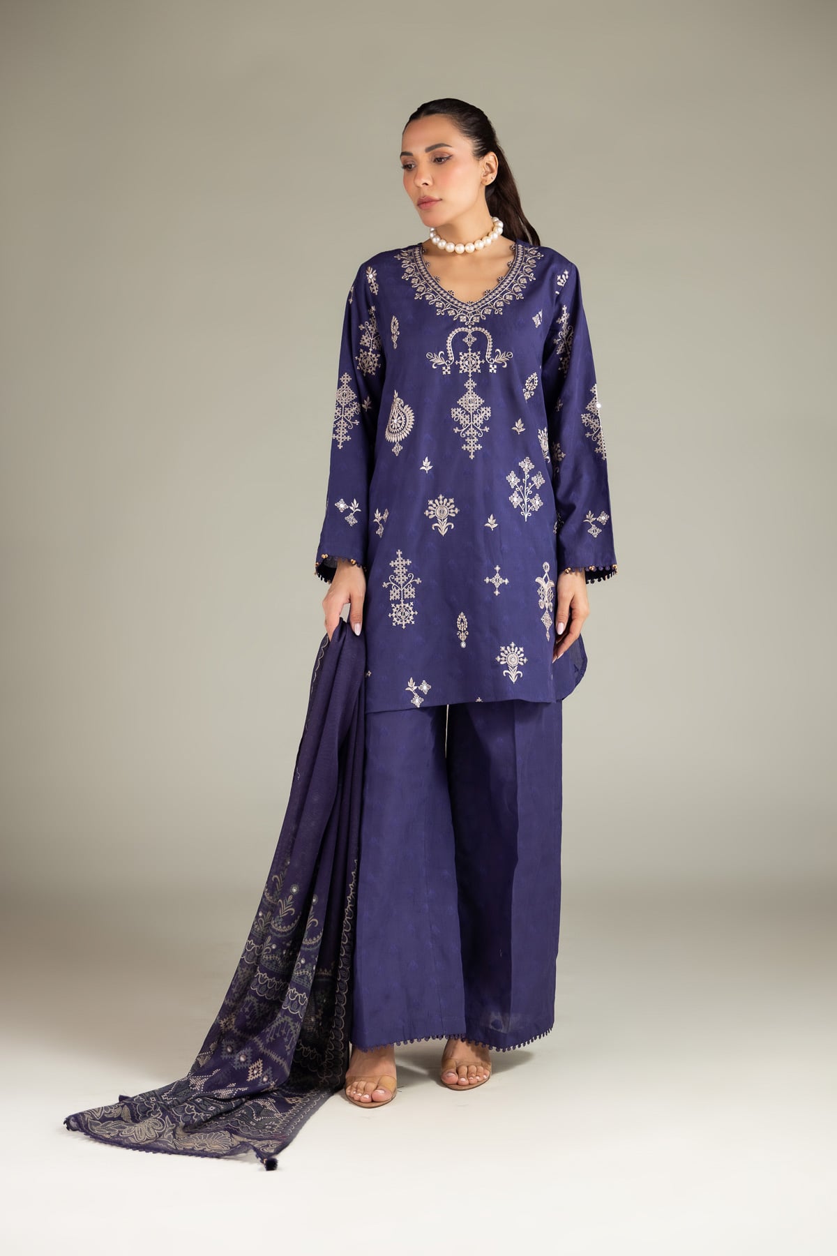 Embroidered Broshia Fabrics 3 Piece - 1-26-102-A-F-VG