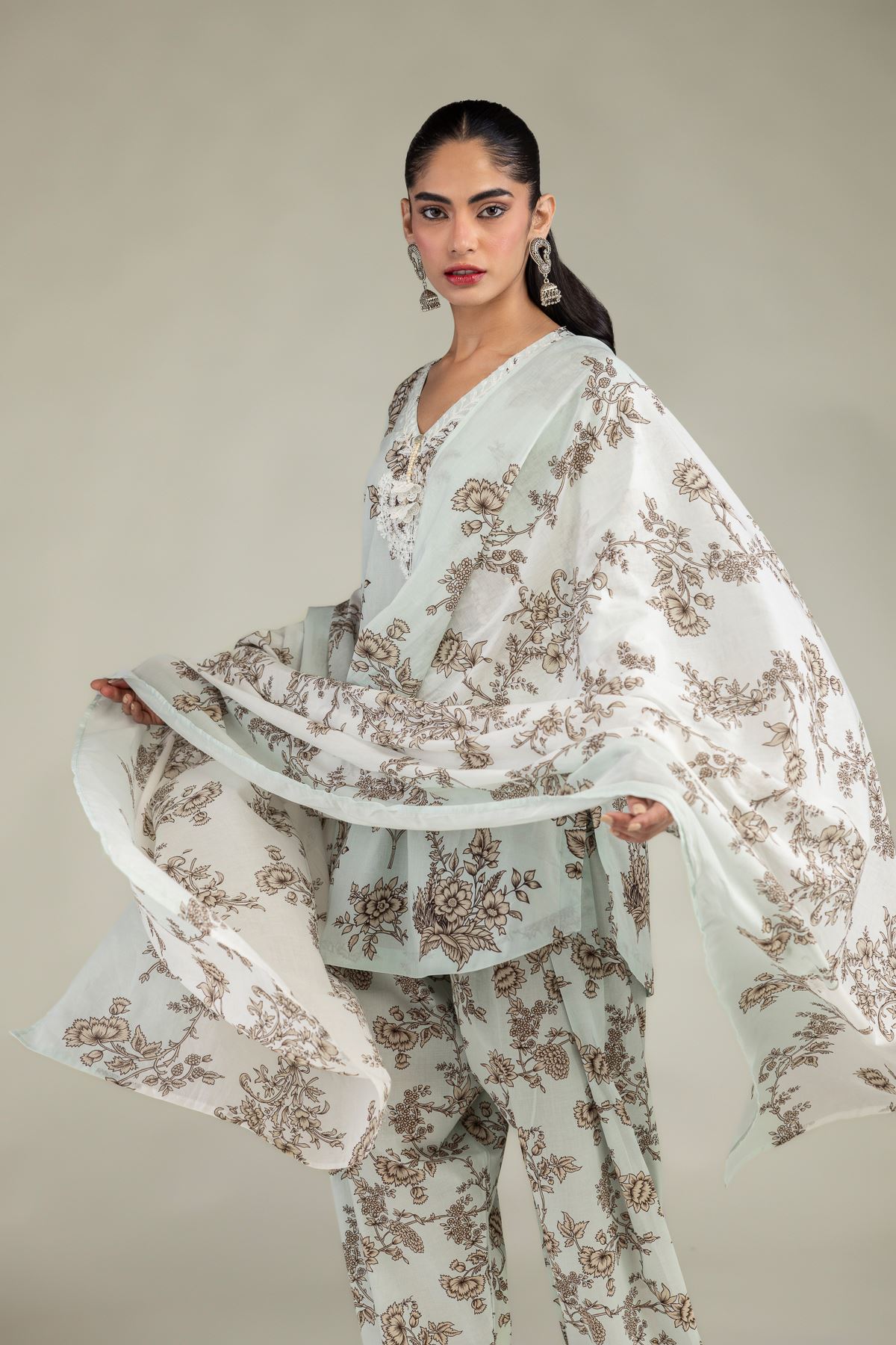 Embroidered Lawn Mint Lawn Dupatta - 1-26-224-B-J1-VG
