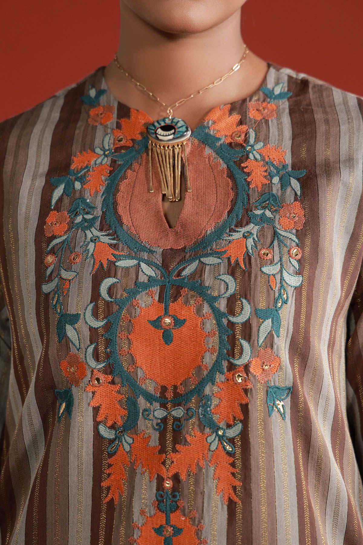Yarn Dyed Embroidered Handwoven Kurta - 2-26-202-A-D-VG