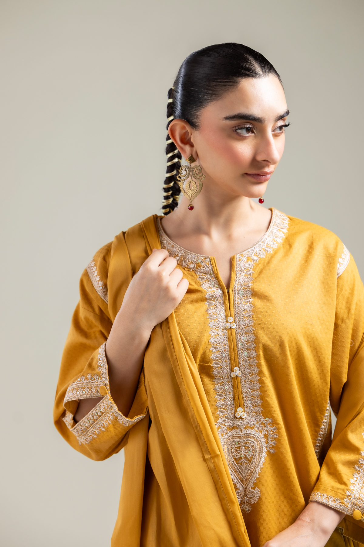 Embroidered Lawn Mustard Lawn Dupatta - 1-26-121-A-B-VG