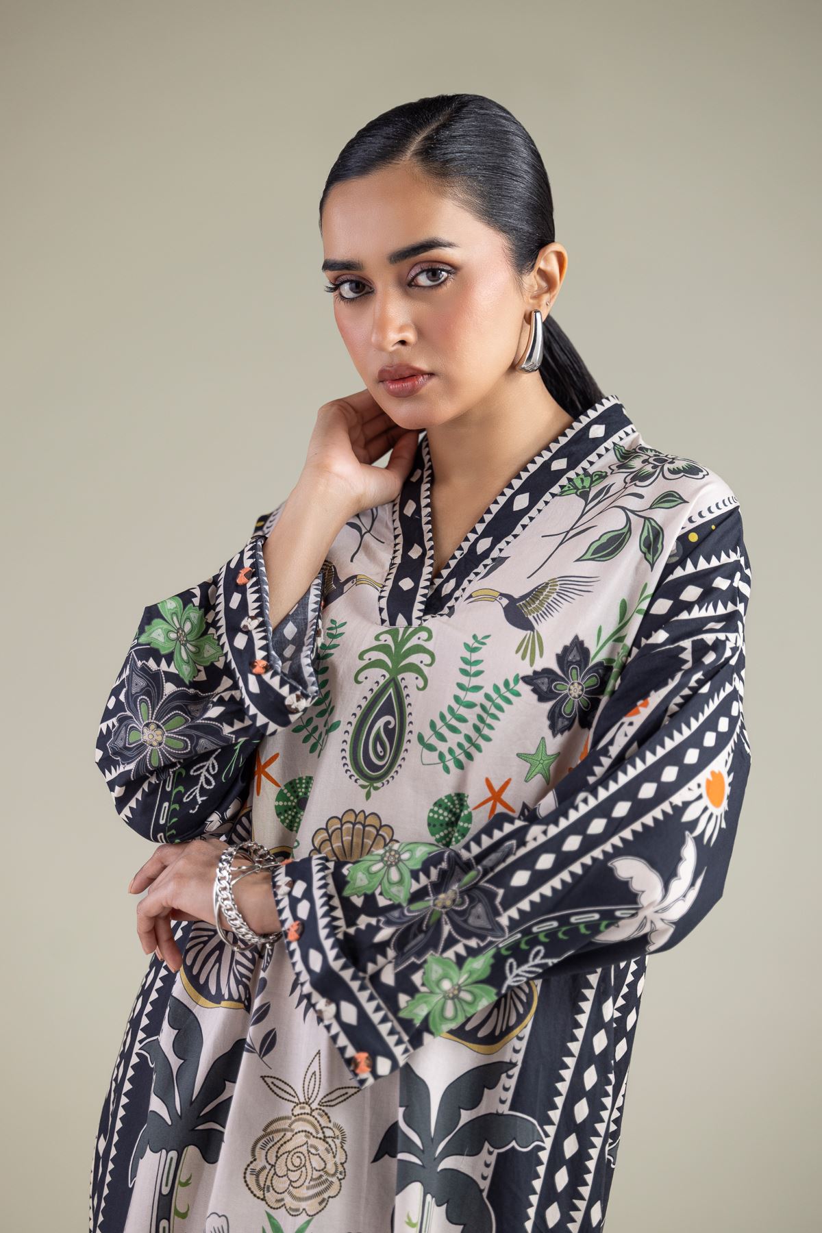 Embroidered Cambric Printed Cambric Kurta - 1-26-147-A-G-VG