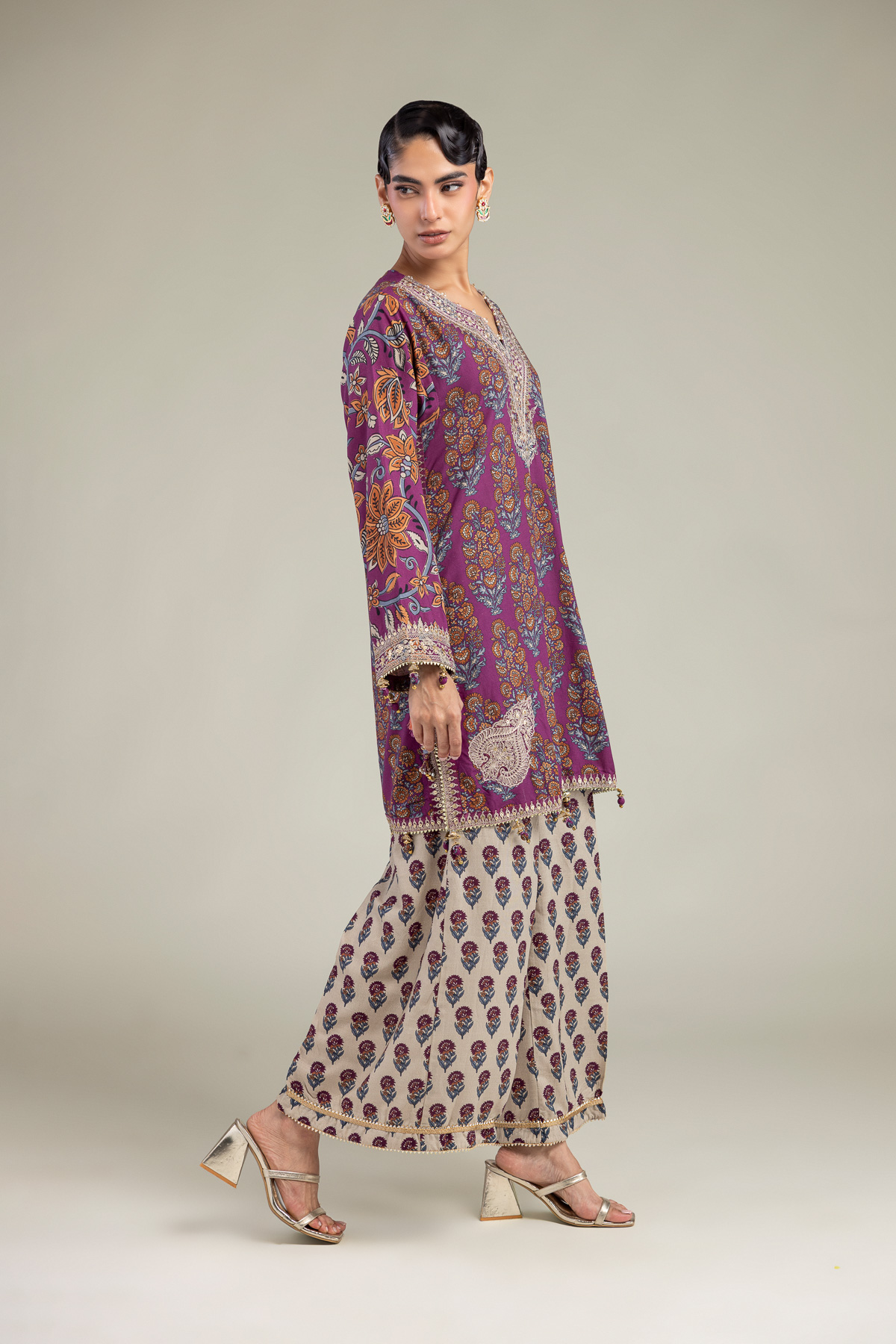 Embroidered Raw Silk Floral Short Kurta - 1-26-102-A-F-VG