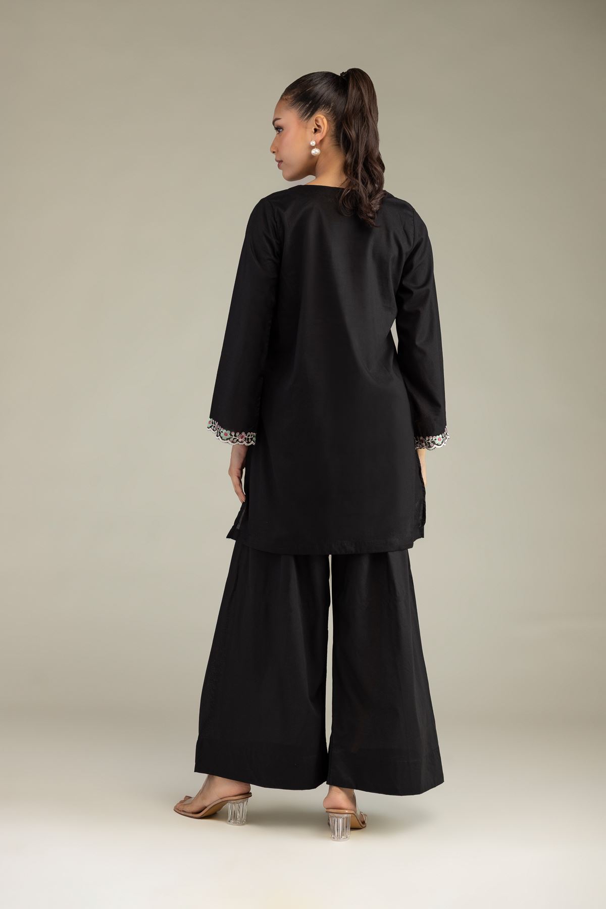 Embroidered Cambric Black Cambric Kurta - T-A11-26-203FH1-VG