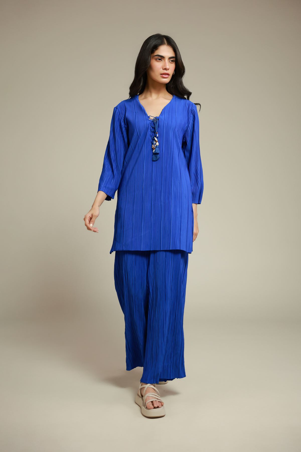 Dyed Blended Crinkle 2 Piece Co-ord Set | Top and Bottom - 25-11-12S2-10TA-VG