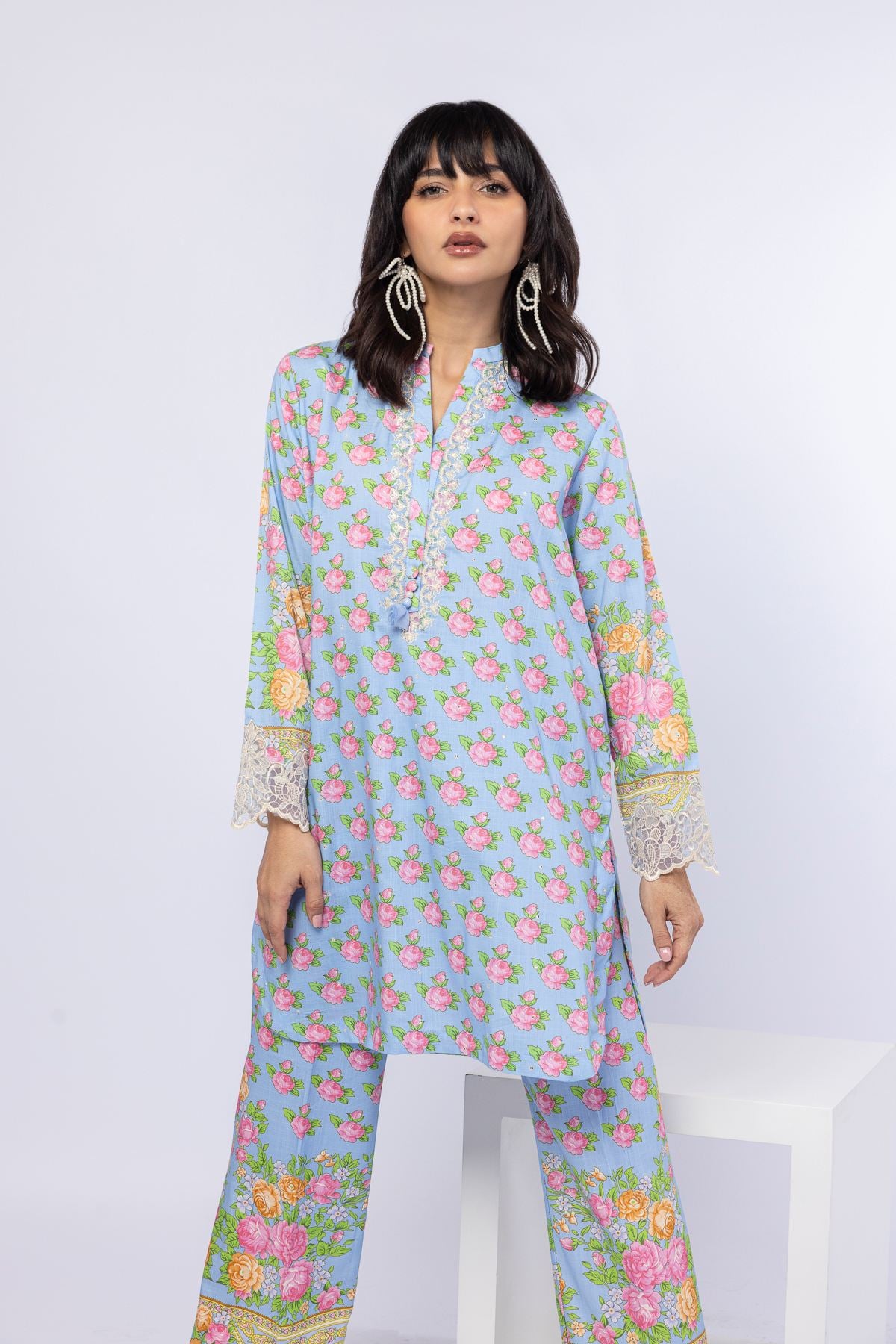 Embroidered Crosshatch Raw Silk Kurta - 25-05S23-06TB-VG