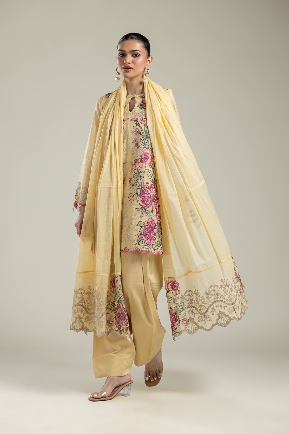 Paper Silk Floral Silk Dupatta - 2-26-109-A-B-VG