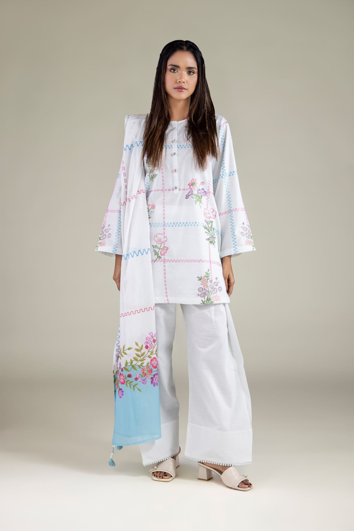 Embroidered Lawn Floral Tassel Dupatta - 1-26-119-C-G-VG