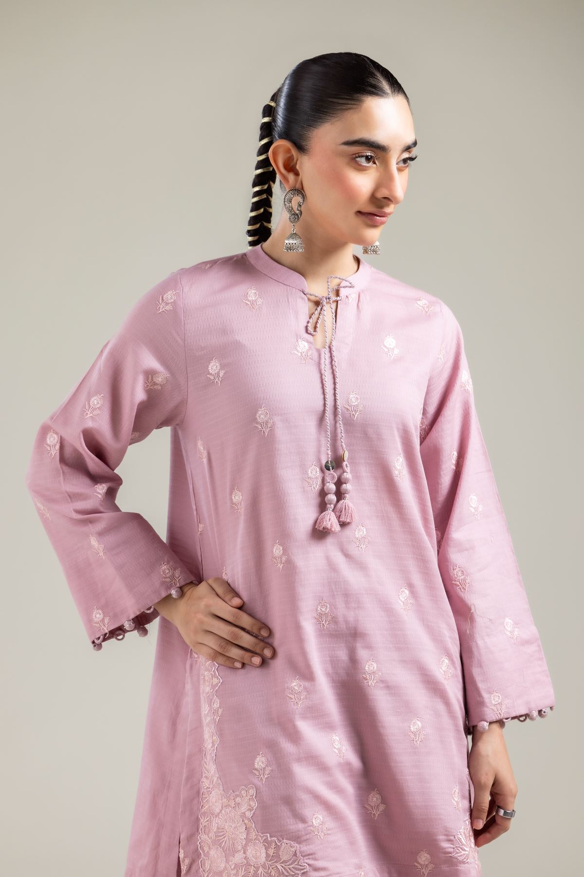 Embroidered Cotton Dobby Pink Cotton Kurta - 1-26-121-A-E-VG